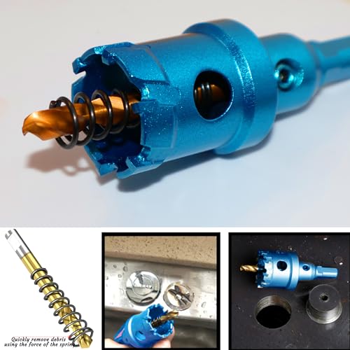 TCT Carbide Hole Saw Kit for Hard Metal 5/8"~2" Carbide Hole Saw with Titanium-Plated Pilot Drill Bit for Metal Such as Iron Stainless Steel Aluminum Alloy Plastic Copper Plasterboard 12PCS