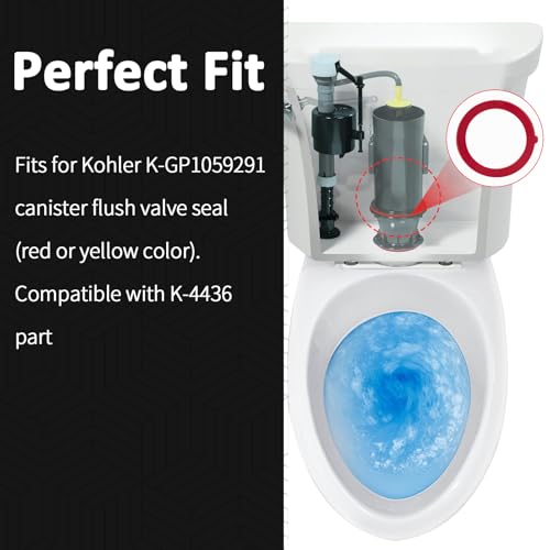 Flush Valve Seal for Kohler, Canister Flush Valve Toilet Tank Gasket Replacement Parts Compatible Kohler K-GP1059291 K-4436, Upgraded Silicone Material Toilet Repair Kit Inside Tank, 2Pcs