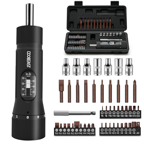 coobeast 49Pcs Preset 1/4” Drive Torque Screwdriver with S2 Bits | Torque Wrench Screwdriver Set, for Maintenance,Tools,Bike Repairing,Mounting,Inch Pound Torque Range 10-70 In-lb - size: 49 PCS