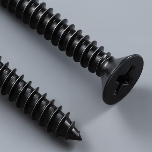 400PCS Wood Screws 1/2 Inch, #4 x 1/2" Black Screws, Black Dacromet Flat Head Phillips Self Tapping Suitable for Furniture, Woodworking - size: 4 x 1/2"