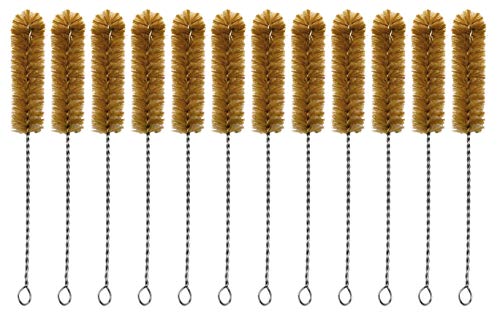 EISCO 12PK Bristle Cleaning Brushes with Fan-Shaped Ends, 9.25" - Twisted Stainless Steel Wire Handle - Ideal for 1" - 1.2" Diameter Tubes, Bottles, Flasks, Cylinders, Jars, Vases, Cups