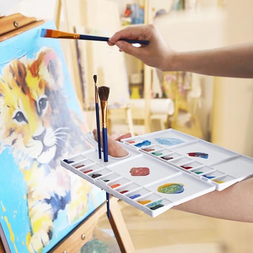 Watercolor Palette, Halobios Paint Palette with 20-Well and 5 Mixing Areas, Folding Paint Tray with Thumbhole and Paint Brush Holder, Plastic Painting Palette for Children Beginners Artists(1 Pack) - size: 1 Pack