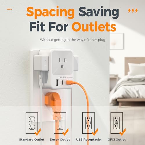 TESSAN Surge Protector Wall Outlet Extender, Multi Plug Outlet Splitter - color: Grey, size: 1 USB-A+2 USB-C