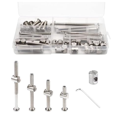 Crib Screws Hardware Replacement Kit- Baby Bed Frame Bolts &Barrel Nuts Set for Delta/Graco/Dream,M6x20mm/40mm/60mm/80mm Hex Drive Socket Cap Screws Barrel Nuts. (Silver-28set) - size: 28set