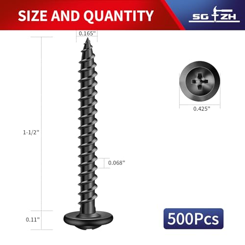 #8 x 1-1/2" Wood Screw 500Pcs Alloy Steel Standard Thread Truss Head Fast Self Tapping Black Oxide by SG TZH - color: Black - Alloy Steel, size: #8 x 1-1/2"