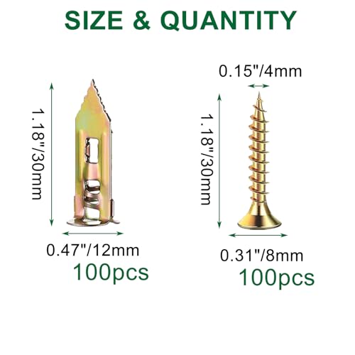 200Pcs Self Drilling Drywall Anchors with Screws Kit, 2025 Upgraded (0.47X1.18inch) Zinc Plated Steel Wall Anchors and Self Tapping Screws No Drill or Holes in Wall - color: 0.47"x1.18 "-200PCS