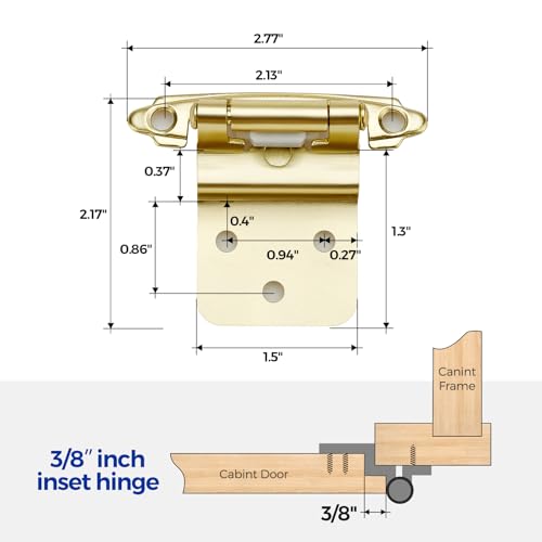 Ravinte 3/8" Inset Gold Cabinet Hinges 60 Pack (30 Pairs) - color: Gold