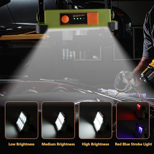 120W Solar Rechargeable Work Light, 144 LED Portable Flood Light with Stand, IP66 Waterproof 4 Modes LED Job Site Lighting Flashlights for Mechanic Camping Fishing Car Repair - color: Green