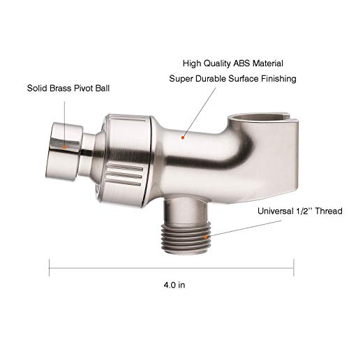 Universal Shower Head Holder for Handheld Shower Head, Adjustable Shower Arm Mount Bracket with Brass Swivel Ball, Shower Head Support - Brushed Nickel - color: Brushed Nickel