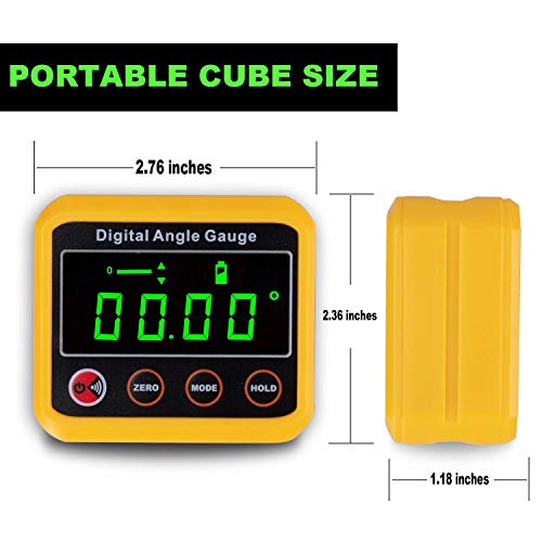 Magnetic Digital Angle Finder Protractor Inclinometer - Cube Digital Level Angle Gauge with Magnetic Base and Backlight - Precision Level Box for Woodworking, Construction, Machinery, Masonry (yellow) - color: Yellow