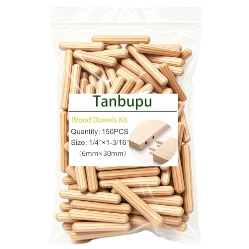 150Pcs Wood Dowels Kit 1/4 x 1-3/16 inch, Wooden Dowel Pins, Fluted Wood Dowels Rods for Crafts, Furniture, DIY Manual - size: 1/4" x 1-3/16"-150pcs