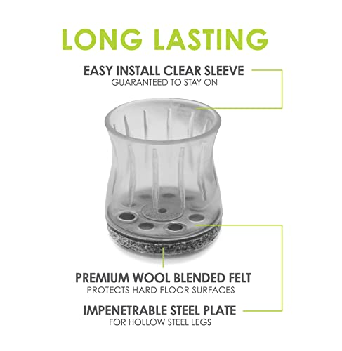 Slipstick GorillaFelt Chair Leg Floor Protectors for Hardwood Floors, Clear Sleeve Felt Pads for Furniture That Stay On, Fits Round & Square Legs, Includes 4 Premium Transparent Chair Socks, CB188 - size: 1-3/8 Inch - 1-3/4 Inch Sleeve 4 Pack