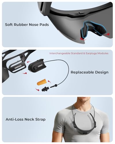 ONNAIS Safety Glasses ANSI Z87.1+ with Earplugs NRR 32dB - color: Black
