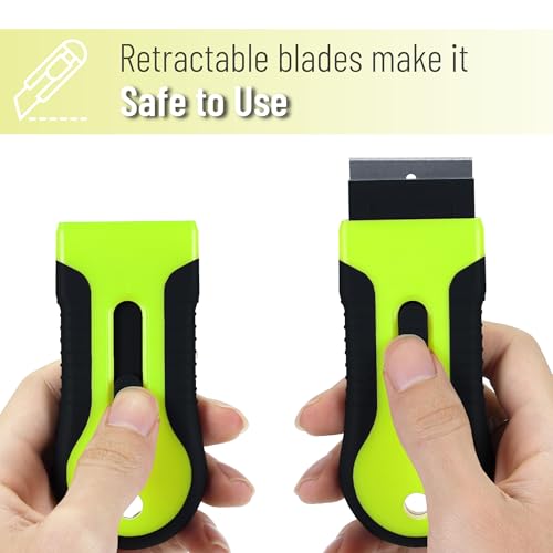 Bates- Razor Blade Scraper Tool, 2 Pack, 30 Extra Stainless Steel Blades, Anti-Slip Ergonomic Handle Design, Razor Scraper Set for Cleaning Window, Paint, Oven, Glass, Stove - color: Black & Green