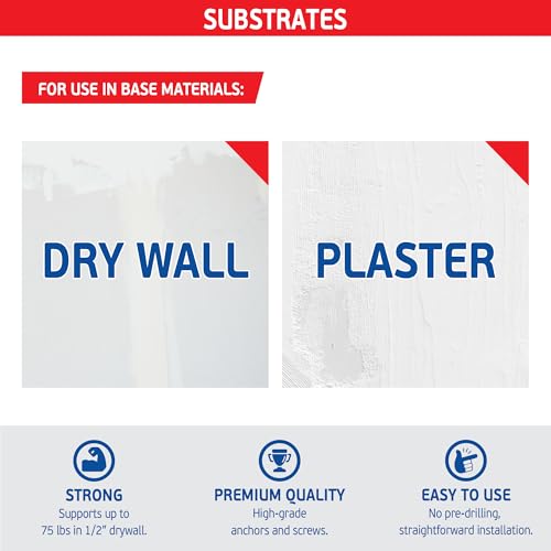 Self-Drilling Drywall Anchors with Screws (50 Anchors & 50 Screws) – Premium Nylon 66 Hollow Wall Anchors for 3/8"-5/8" Drywall – Shock-Resistant Hold, Easy Install - 75lb Holding Strength