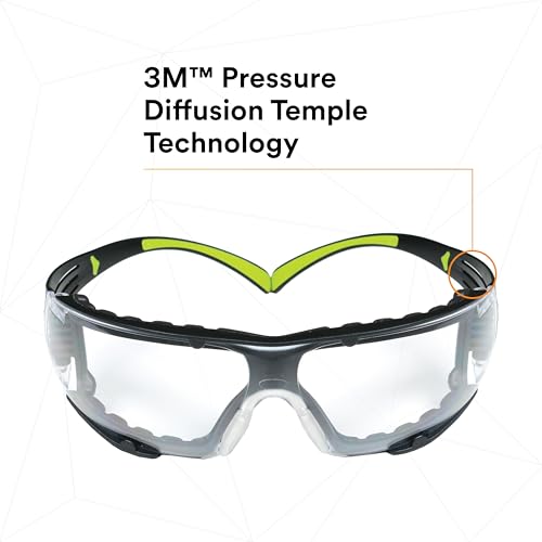 3M Safety Glasses, SecureFit 400, Clear Lens, Green/Black Frame,Foam Gasket - color: Clear Lens, Green/Black Frame With Gasket, size: Single, style: Anti-fog, Anti-scratch