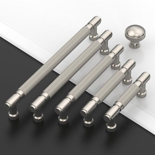 Amerdeco 10 Pack Brushed Satin Nickel knurled Cabinet Pulls 3" | Drawer Pulls Cabinet Hardware Kitchen Cabinet Handles for Bathroom ZH0072 - color: Brushed Satin Nickel, size: 3" hole center