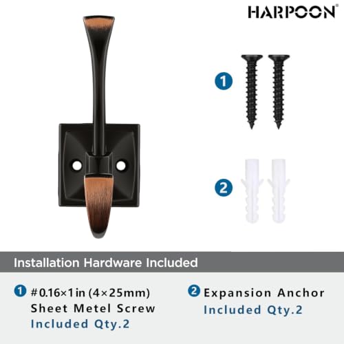 HARPOON 5 Pack Prong Hook, Heavy Duty Two Flared 4.3 inch Coat Hooks, Wall Mounted with 4 Screws, Utility Hooks Oil-Rubbed Bronze - color: Oil Rubbed Bronze