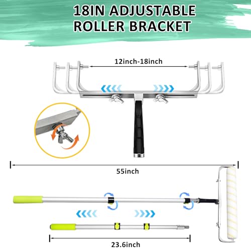18 inch Paint Roller Kit, 22 PCS Large Paint Roller Tray with Liner, 18 inch Rollers for Painting, Rollers and Frame, 4 FT Extension Pole, Suitable for DIY Interior Walls, Rooms