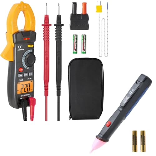 CEM Digital Clamp Meter DT-380 & Non-Contact Voltage Tester AC-6 Kit,AC Current 400A,AC/DC Voltage 600V,Resistance,Continuity,Diode,Temperature,NCV 50-1000V,Auto Power Off,Data Hold for Electricians,H