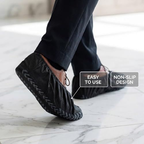 X-Large 150 Pack Shoe Covers Disposable Non-Slip, Thick Non-Woven Fabric, Stretchable Fits Up to Size 13 US Men, Floor Protection for Construction, Carpet, Office & Home Use