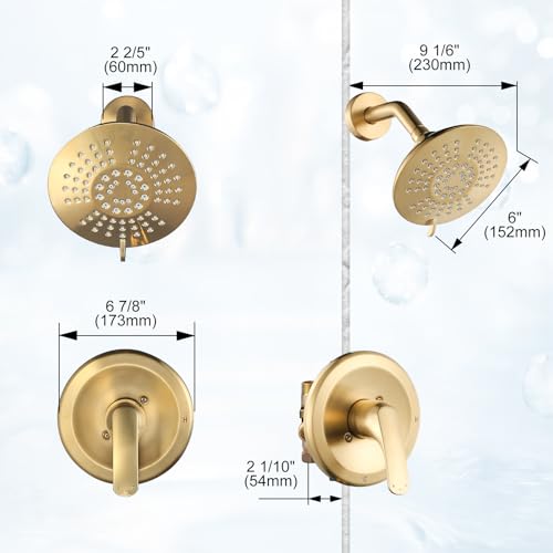 Shower Faucet with Valve, Bathroom Shower Faucet Kit, Solid Brass Shower Head Faucet Set Complete, Single Handle Rain Shower Head Trim Kit for Bathroom, Brushed Gold - color: Brushed Gold