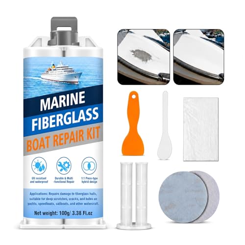 Marine Fiberglass Repair Kit for Boats, Gel Coat Repair Kit with Waterproof Epoxy Filler, Boat Fiberglass Repair Kit to Fix Holes, Chips, Deep Cracks & Scratches, White, Above-Waterline Use