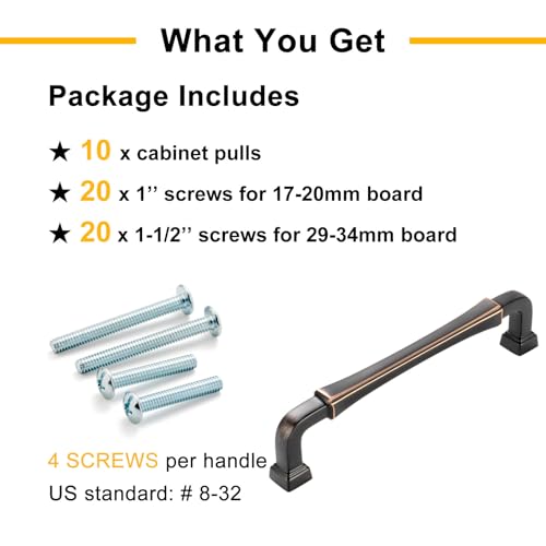 6-1/4 Inch Oil Rubbed Bronze Cabinet Pulls and Handles 10 Pack 3175 - color: Oil Rubbed Bronze, size: 6-1/4 In Hole Distance