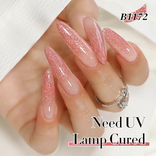 Double Rhythm 0.5Oz Glitter Gel Polish Shimmer Reflective Color for Nail Art Salon DIY Soak Off 15ml Nail Lamp Gel Polish at Home (Peach Pink-B1172) - color: Blossom Peach Pink