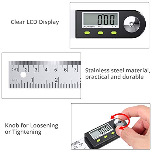 Neoteck 8 inch/200mm Digital Angle Finder Ruler, Stainless Steel Protractor - size: 8 inch