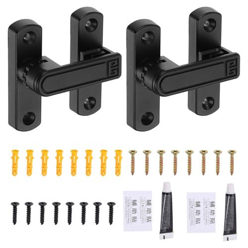 uxcell 2Pcs Barn Door Lock, Zinc Alloy 90/180 Degree Flip Gate Latches, Adjustable Security Sliding Door Latch Lock with Screws for Cabinet, Bathroom, Window, Garden, Black with Sticker - color: Black