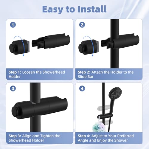 Hibbent Adjustable Shower Head Holder for Slide Bar, Universal 18.5-25mm Handheld Shower Bracket, Sprayer Holder with Hanging Design, Bathroom Shower Replacement, No Drill Installation, Matte Black - style: Matte Black