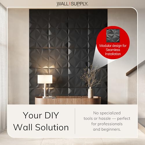 Wall!Supply 3D Geo Lite Wall Panels, 12-Pack, Black - color: Black, style: Geo Lite
