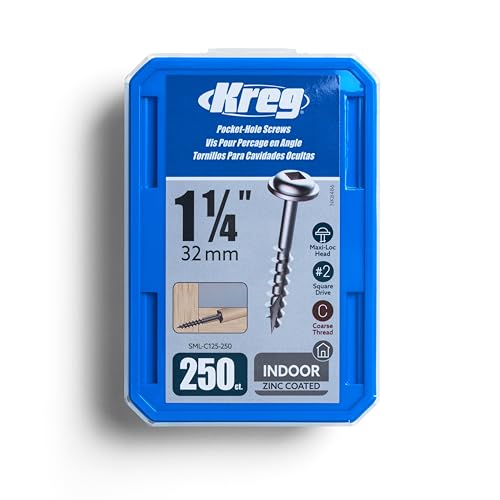 Kreg Zinc Pocket-Hole Screws, Pocket Hole Screws, 250 Count, 1-1/4 Inch - size: 1.25 inches