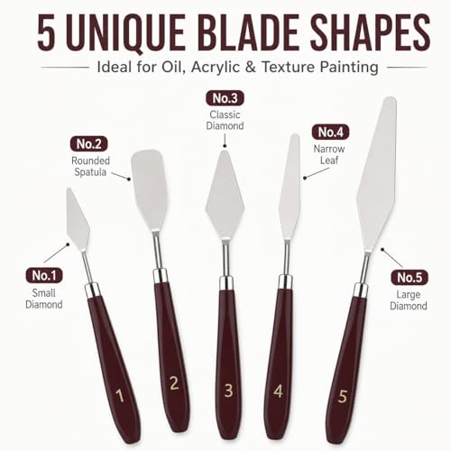 5-Piece Stainless Steel Palette Knife Set | Oil, Acrylic, Watercolor Painting, Cake Decorating, Art & Mixing Tools, Texture Creation