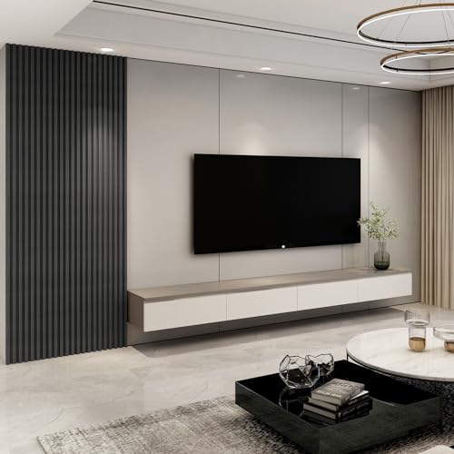 Art3d 96 x 6 Inch WPC Wood Diffuser Slat Wall Panel, 8-Pack, Matte Black - color: Matte Black, size: 96*6