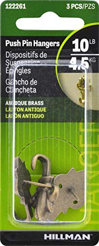 Hillman Fleur-de-Lis Antique Brass Push Pin Picture Hangers 10 lb, 3 Pk - color: Antique Brass
