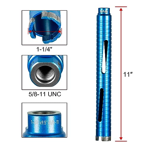 SALI Diamond Core Drill Bits 1 1/4" Diameter 10"/254mm Drilling Depth 5/8-11" Thread Core Bit Turbo Laser-Welded Segments for Cured Concrete with, Brick, Block, Masonry, with Two Adapters - size: 1 1/4 inch