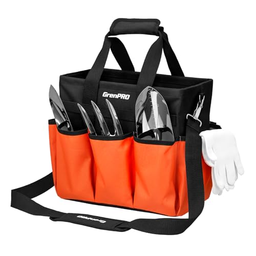 GRENPRO Garden Tool Bag, 10 Pockets, Adjustable Shoulder Strap, Orange - size: 13" Garden Tool Bag Orange