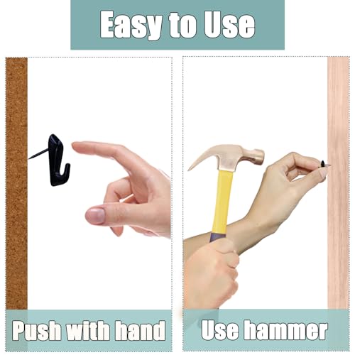 30 PCS Picture Hanging Nails Thumb Tacks for Wall Hangings, Heavy Duty Push Pins Wall Hooks for Drywall Cork Board, Picture Hanging Kit with Nails Black - style: High heel black 30