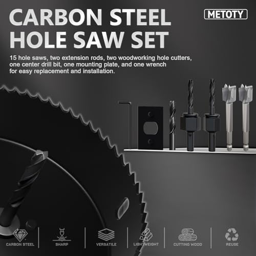 22PCS Hole Saw Set - High Carbon Steel 19-152mm（3/4" to 6"） Blades for Drywall, Soft Wood, Plastic, PVC Professional Grade with Instant Support