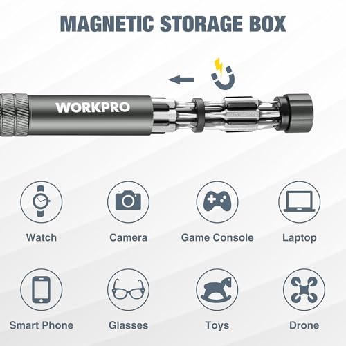 WORKPRO 24 in 1 Multi Bit Mini Screwdriver Set Magnetic, Grey - color: Dark Grey