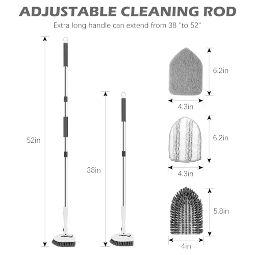 SetSail Tile Tub Scrubber Brush 3-in-1 Long Handle Shower Brush,White Grey - color: White Grey, size: 2 Pads