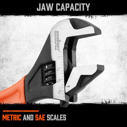 HORUSDY 6" Adjustable Wrench Pipe Spanner: Wide Jaw Black Oxide Wrench With Cushion Grip, Laser Marked Metric & SAE Scales, CR-V Steel, for Professionals - style: 1PC 6" Wide Jaw Wrench