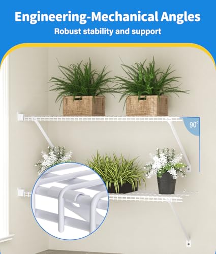 6 Pack 12 Inch Wire Shelf Brackets Set, Closet Maid Support Brackets with Anchors and Screws, Wire Closet Shelving Accessories with 12 PCS Wire Shelf Clips for Wardrobe and Wall Bracket