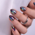 CurvLife Extra Short Almond Press On Nails, Neon Eclipse Cat Eye, Soft Gel - color: A2 - Neon Eclipse
