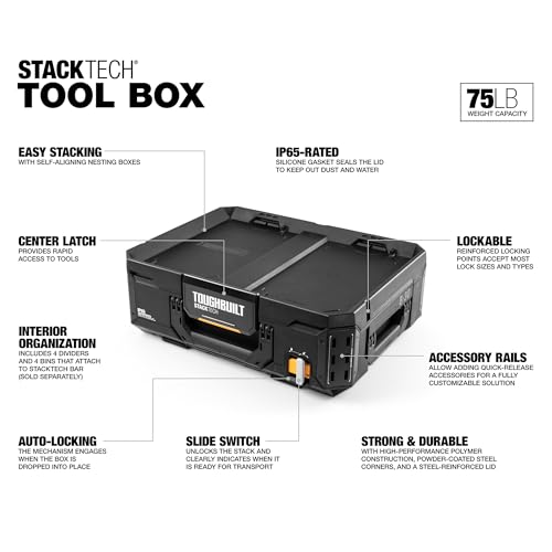 ToughBuilt StackTech 1 Drawer Tool Box, Stackable Organizer, 75 lb Capacity - size: Standard