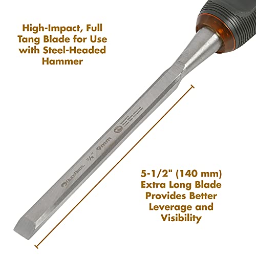 Buck Bros. 74812 3/8-Inch Wood Chisel, Full Tang Wood Carving Tools, Woodworking Tools for Carpentry, Trim Work, and DIY Projects, Hardened Steel Blade, Beveled Edge, Durable Non-Slip Handle - size: 3/8-Inch