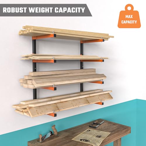 Lumber Storage Rack Wall Mount, Metal 8-Level Wood Storage Rack - size: B-4 Pack