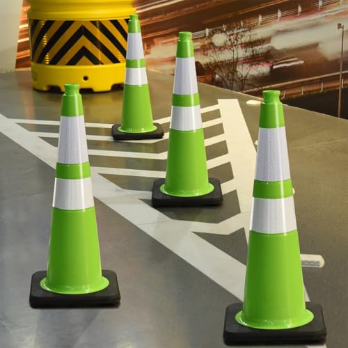 Fluorescent Green PVC Traffic Cones, 28" Large, 8 Count - color: Green, size: 28" Large